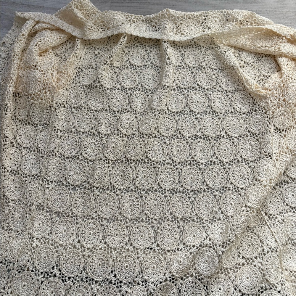 Vintage Hand Crocheted Doily Pattern Short Sleeve Button Down Cardigan Sweater S - Picture 10 of 11